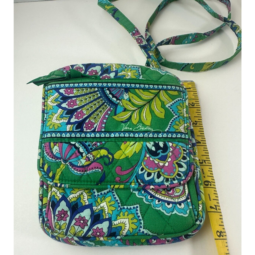 Vera Bradley Green Floral Crossbody Bag Mini Fabric Quilted Purse Adjustable - Picture 3 of 11